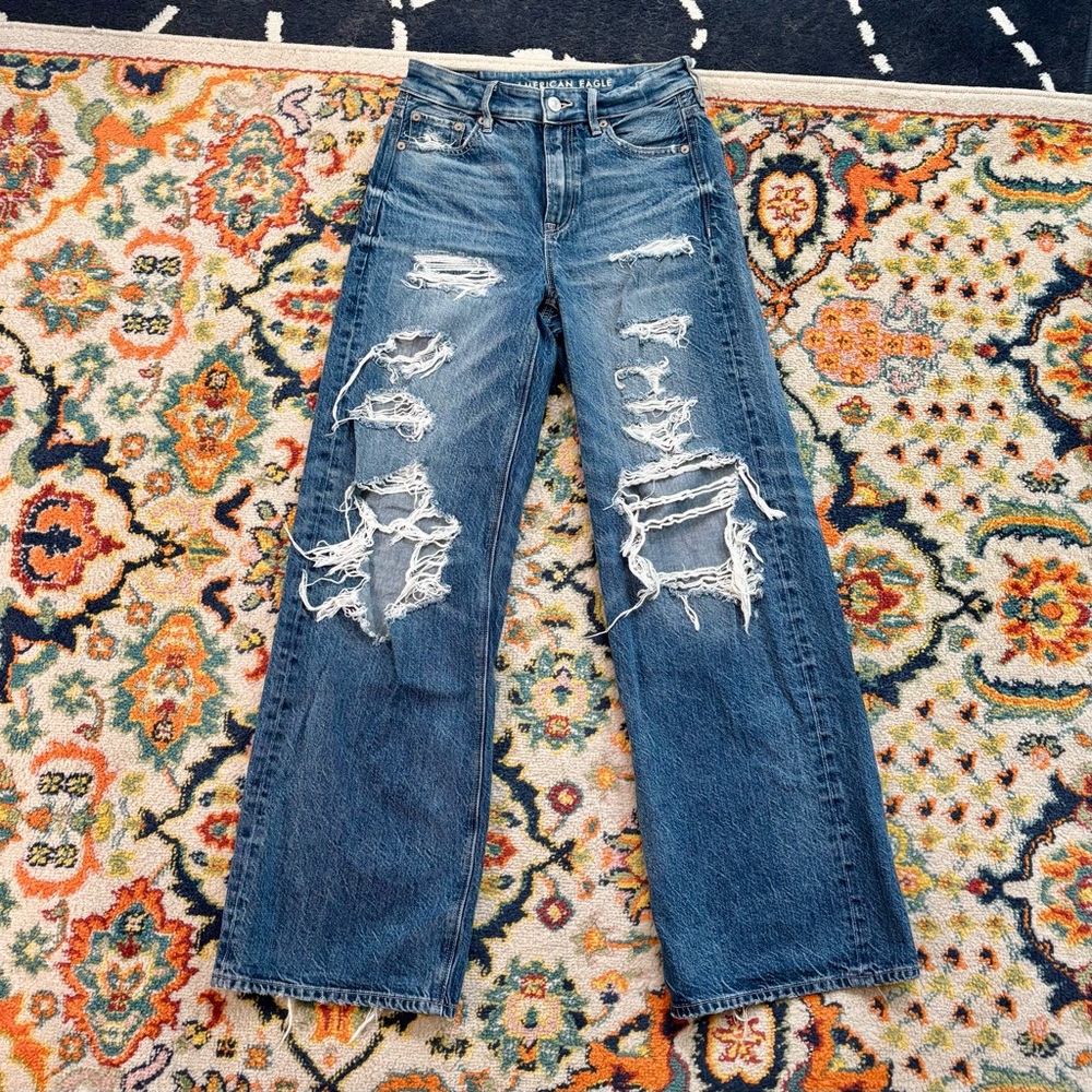 American Eagle Outfitters Wide-Leg High Rise Distressed Jeans